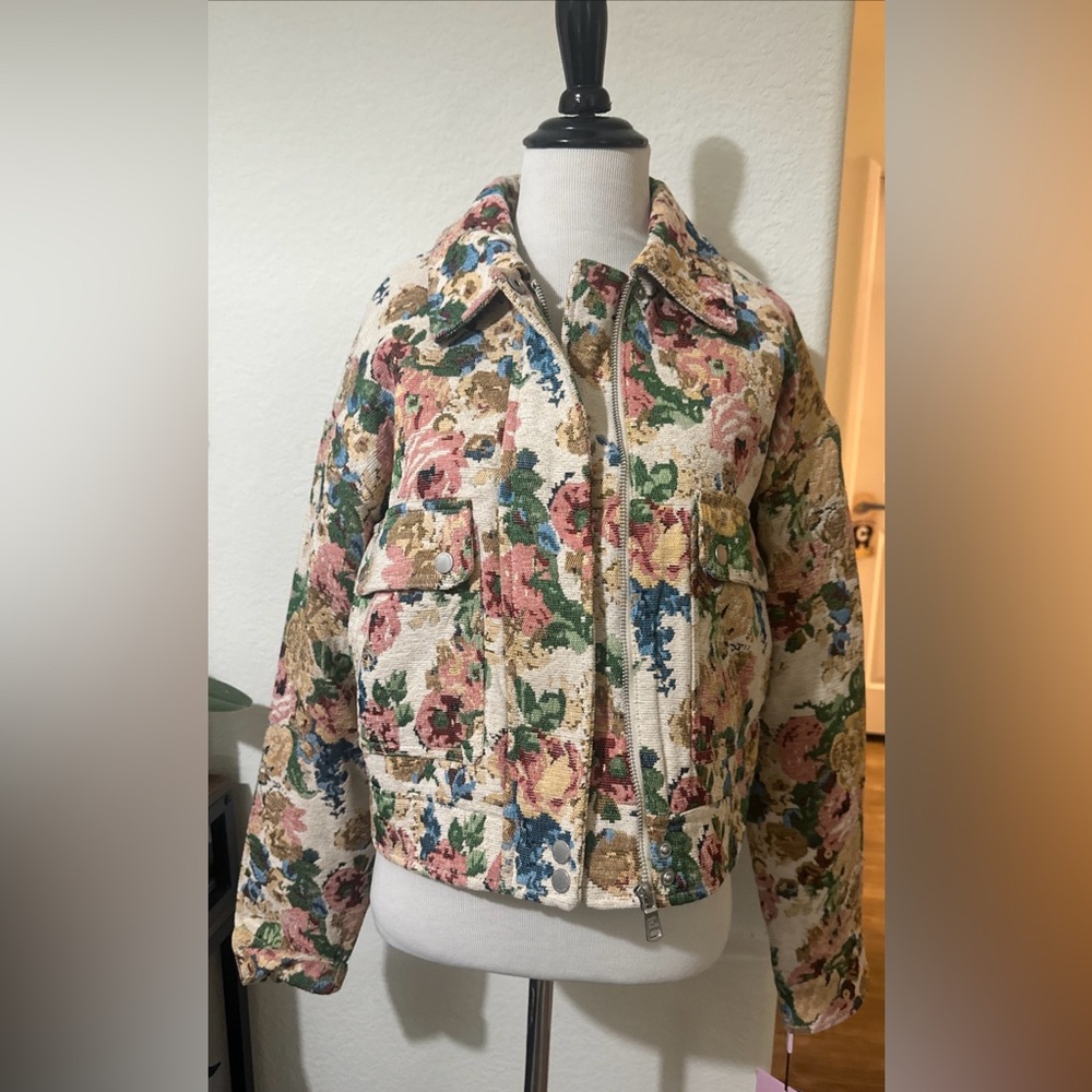 AVEC LES FILLES Floral Zipper Jacket S